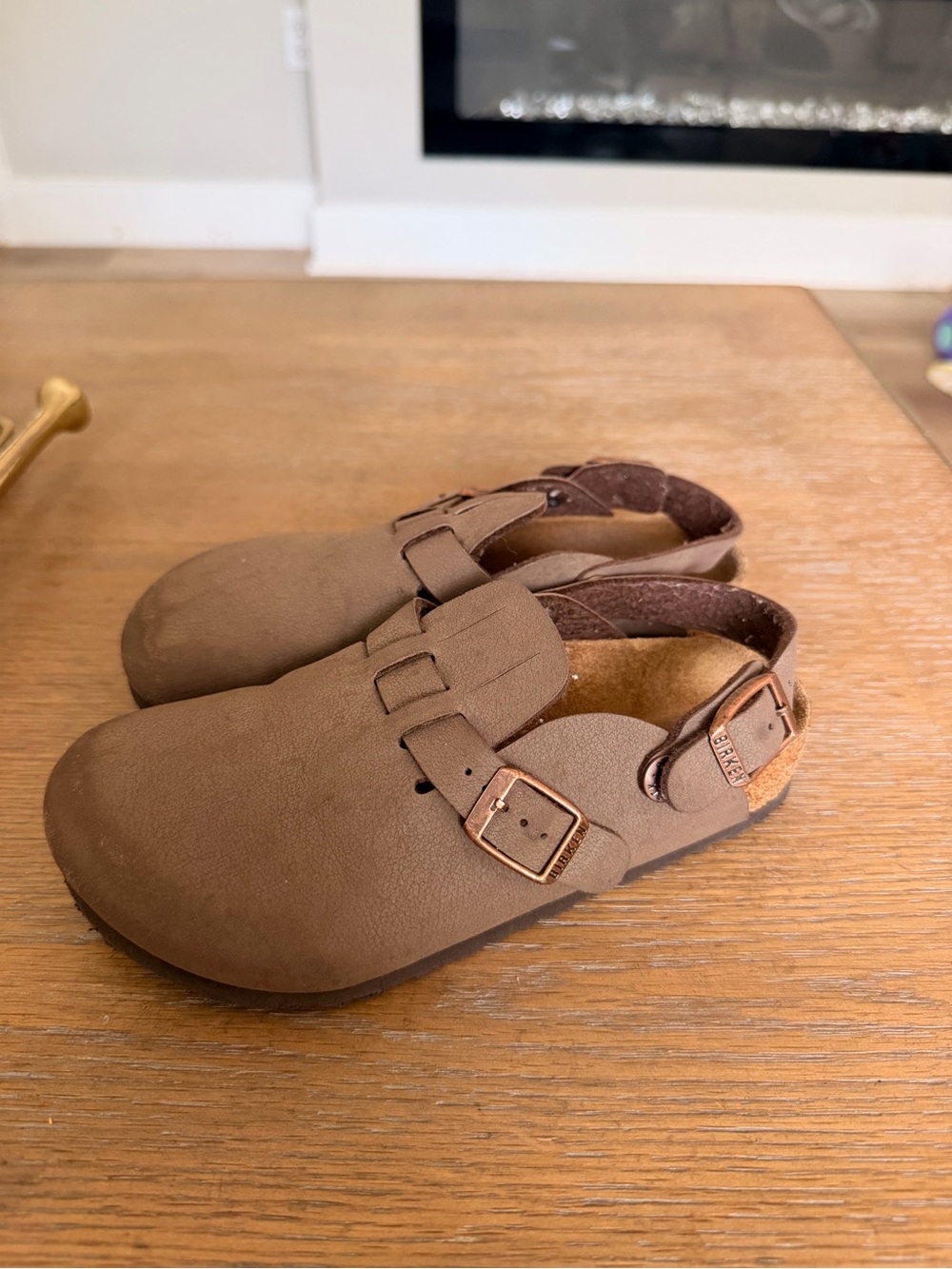 Birkenstock Kids Brown Clog Sandals with Adjustable Buckles